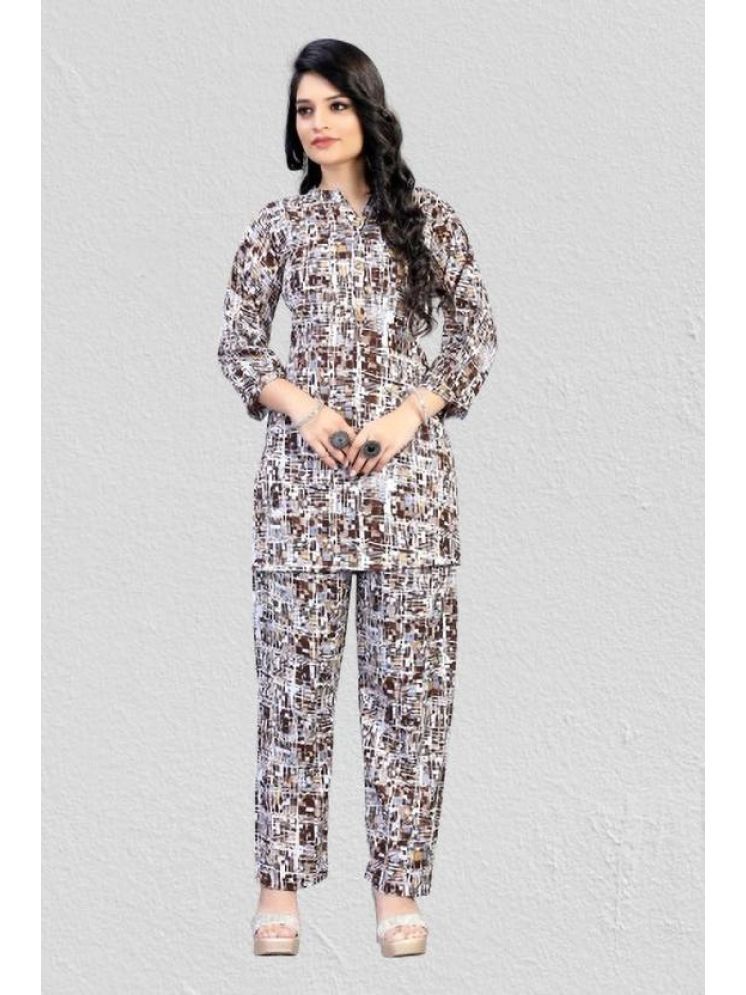     			INDIAN SILKS Brown Printed Pant Top Set