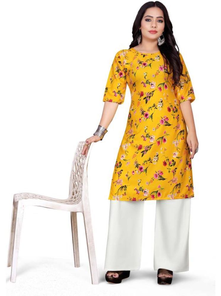     			INDIAN SILKS Rayon Printed A-line Women's Kurti - Yellow ( Pack of 1 )