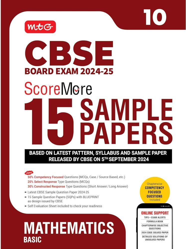     			MTG CBSE Class 10 ScoreMore 15 Sample Papers Mathematics Basic Book For 2025 Board Exam | Detailed Solutions of Each Chapter | Based on Latest CBSE