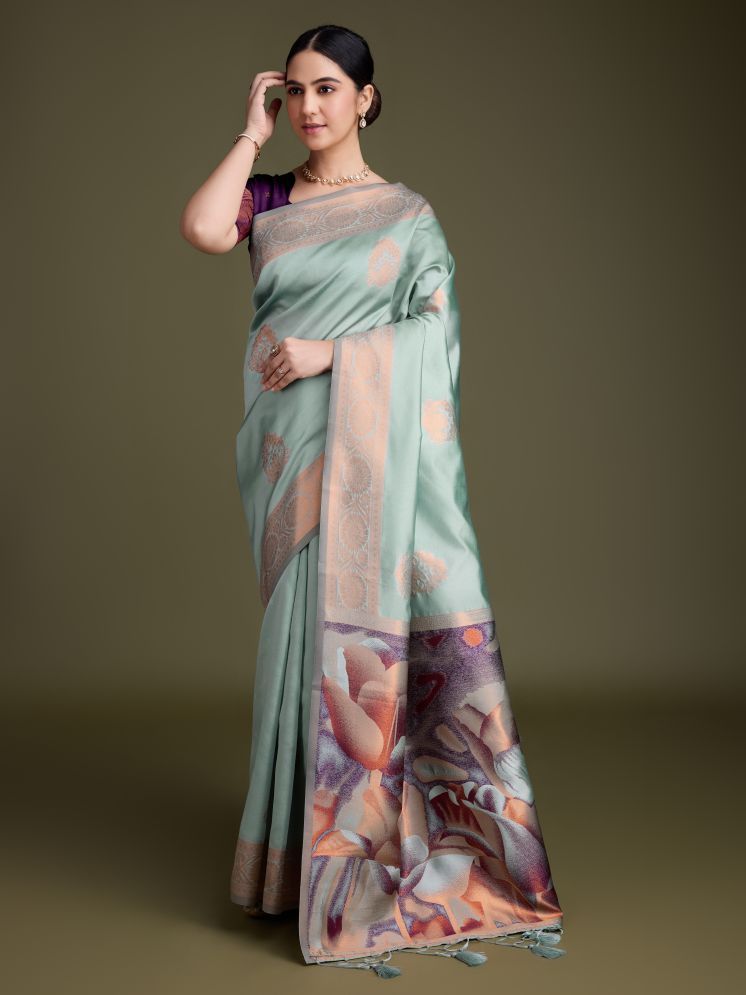     			Saree Exotica Banarasi Silk Woven Saree With Blouse Piece - Turquoise ( Pack of 1 )