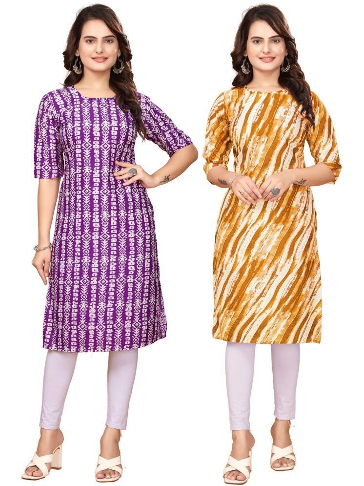     			VACHHARAJ GROUP Crepe Printed Straight Women's Kurti - Lavender,Yellow ( Pack of 2 )