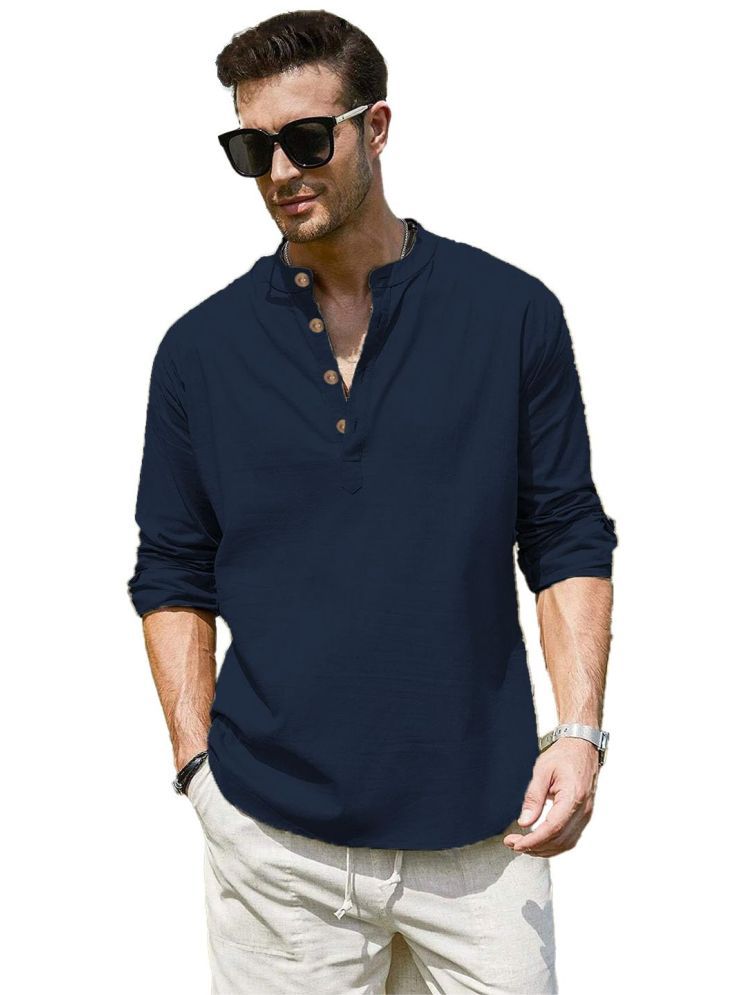     			Vida Loca Navy Blue Cotton Blend Men's Shirt Style Kurta ( Pack of 1 )