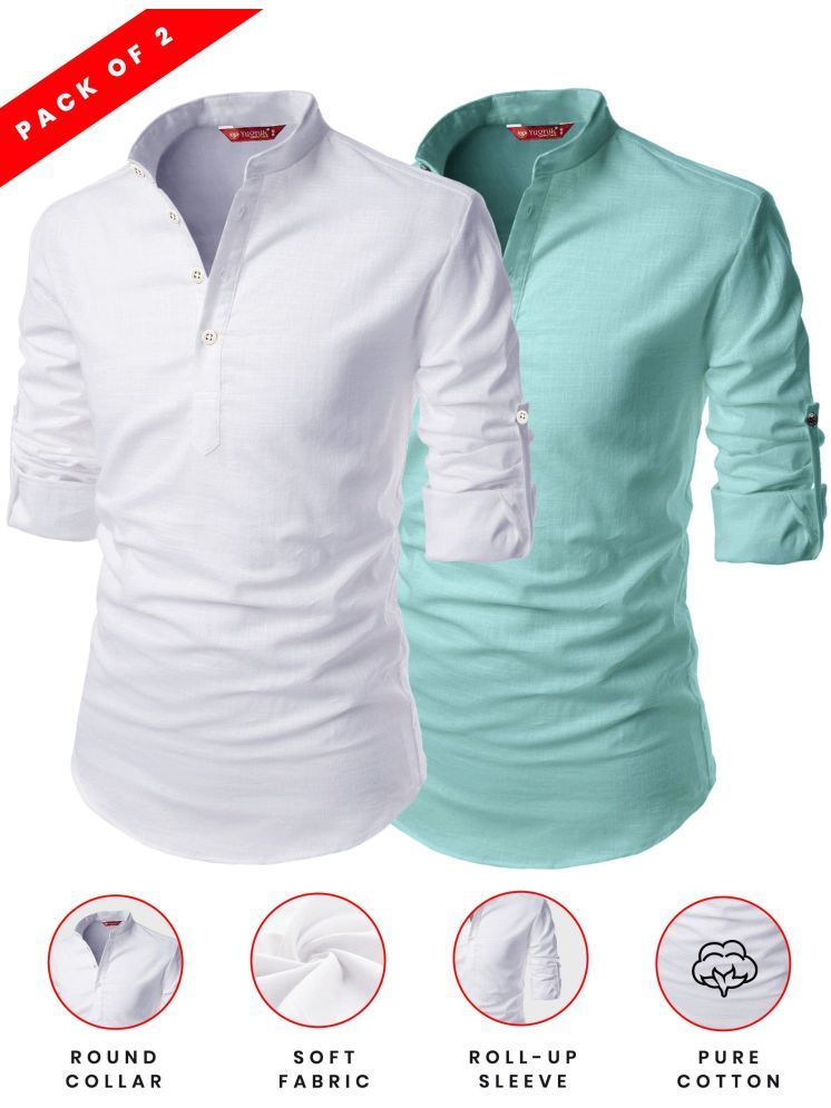     			Yugnik Military Green Cotton Men's Shirt Style Kurta ( Pack of 2 )