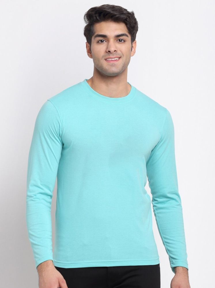     			plusperfaction Cotton Blend Regular Fit Solid Full Sleeves Men's Round T-Shirt - Sky Blue ( Pack of 1 )