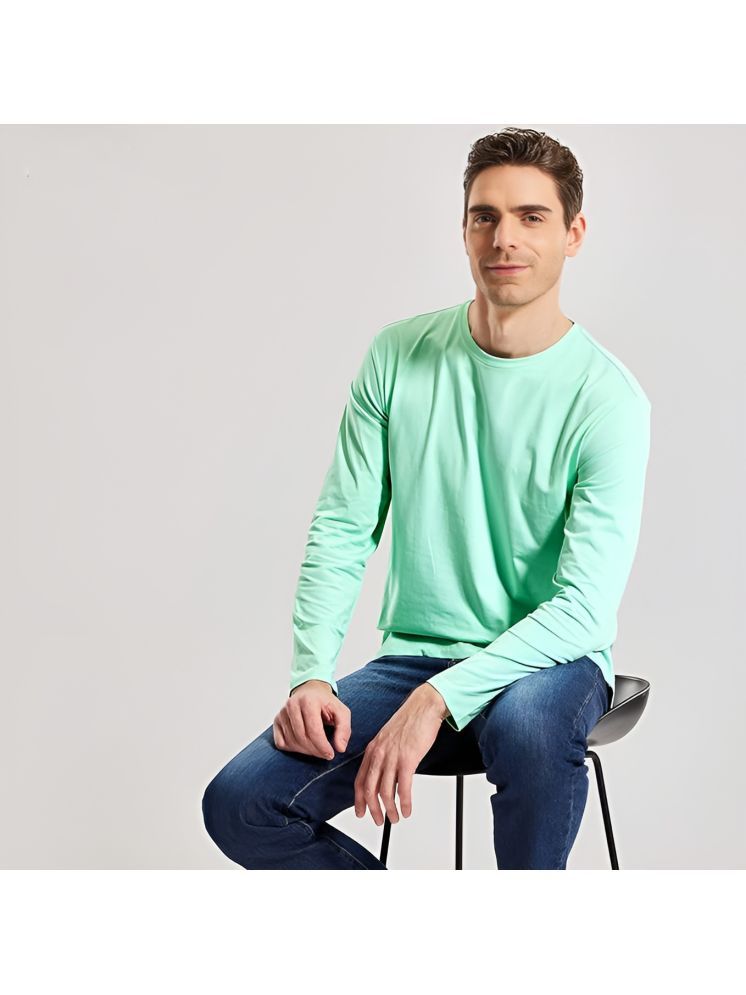     			plusperfaction Cotton Blend Regular Fit Solid Full Sleeves Men's Round T-Shirt - Sea Green ( Pack of 1 )