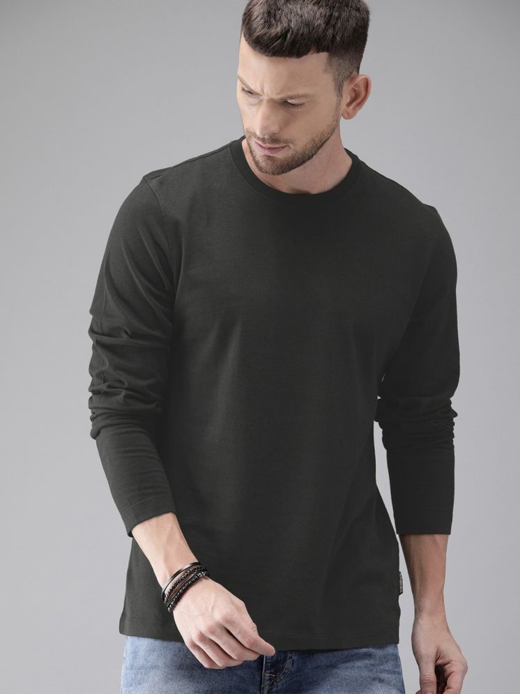     			plusperfaction Cotton Blend Regular Fit Solid Full Sleeves Men's Round T-Shirt - Black ( Pack of 1 )