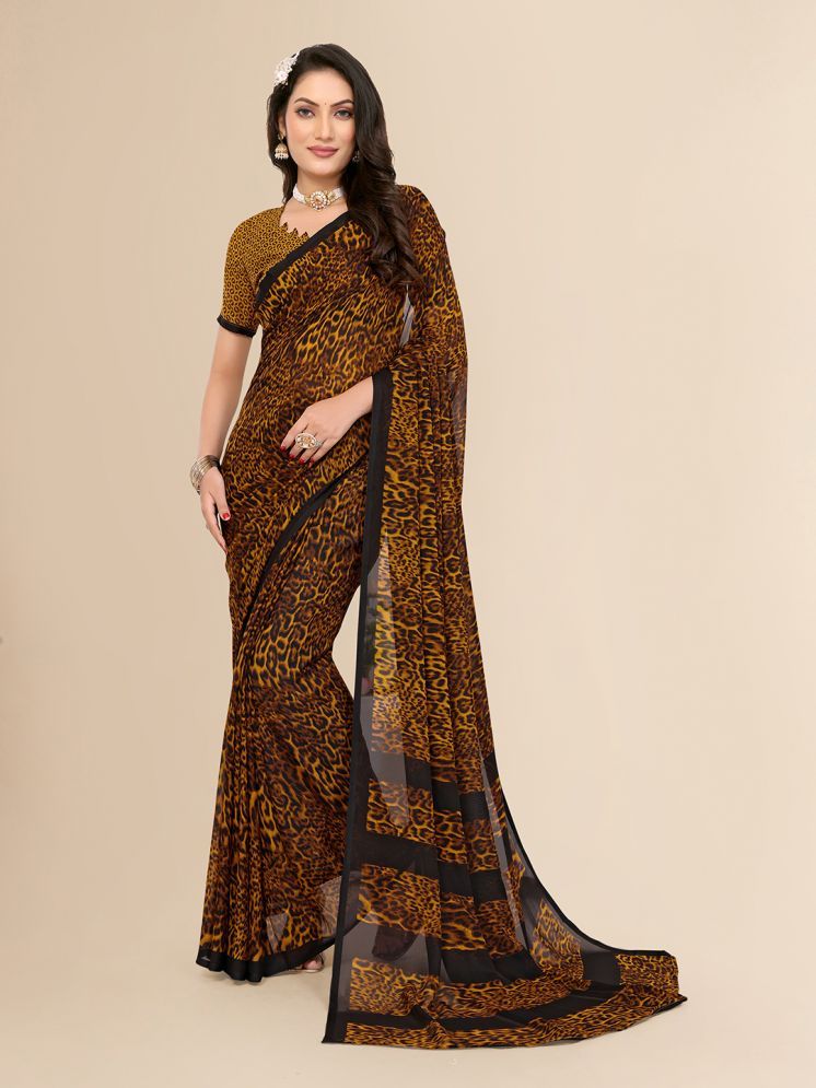     			ANAND SAREES Georgette Printed Saree With Blouse Piece - Brown ( Pack of 1 )