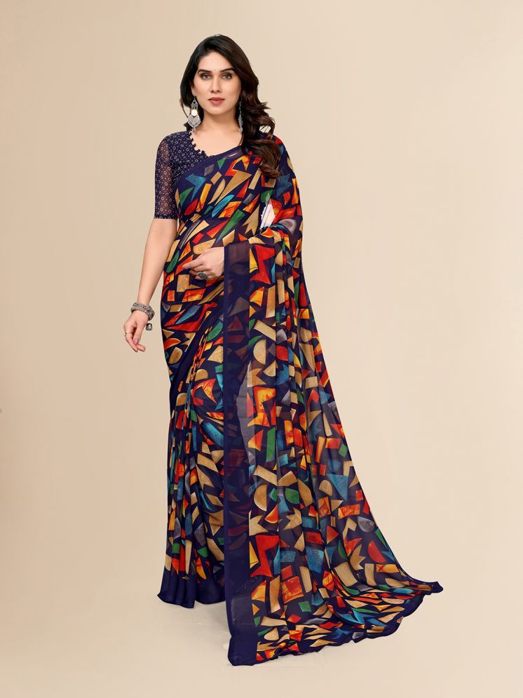     			ANAND SAREES Georgette Printed Saree With Blouse Piece - Blue ( Pack of 1 )