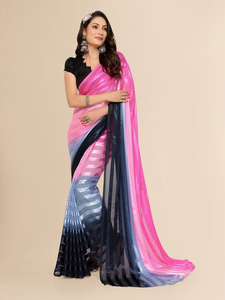     			ANAND SAREES Satin Striped Saree With Blouse Piece - Pink ( Pack of 1 )