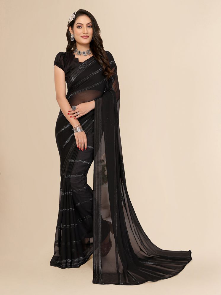     			ANAND SAREES Satin Striped Saree With Blouse Piece - Black ( Pack of 1 )