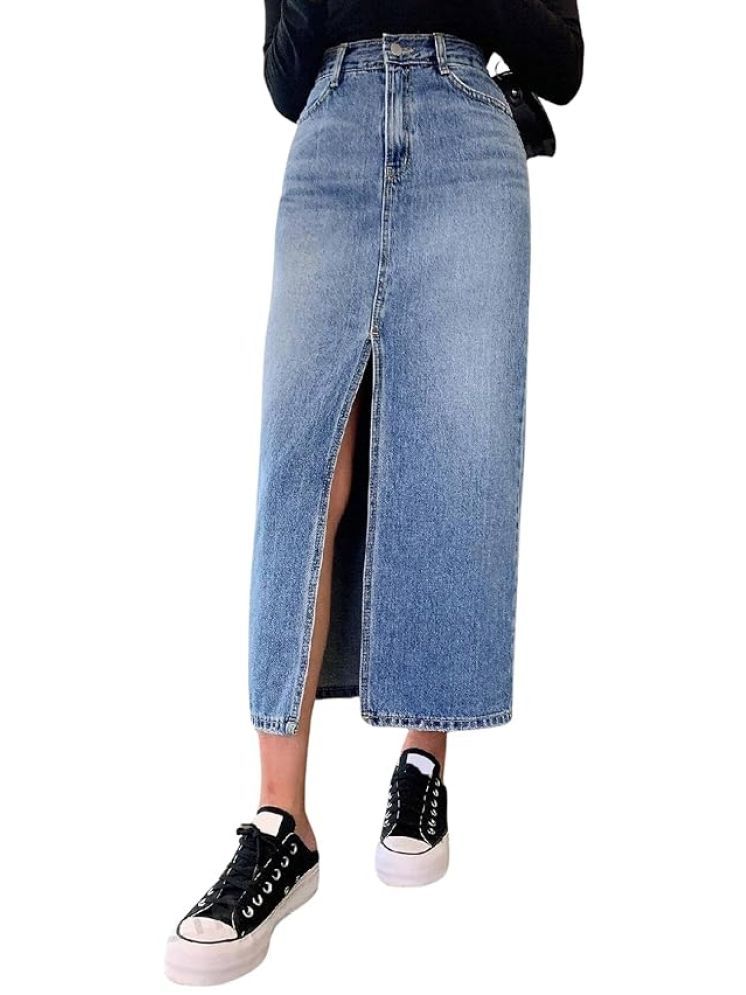     			CIEARO VINTAGE Light Blue Denim Women's Straight Skirt ( Pack of 1 )