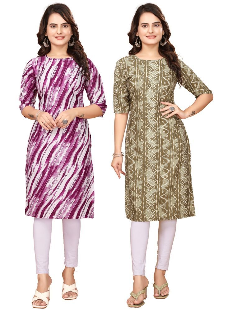     			DESIGNER DREAM Crepe Printed Straight Women's Kurti - Purple,Multicolor ( Pack of 2 )