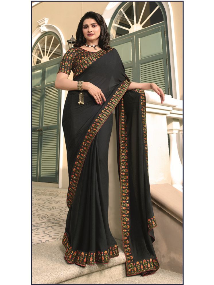     			Gazal Fashions Georgette Printed Saree With Blouse Piece - Black ( Pack of 1 )