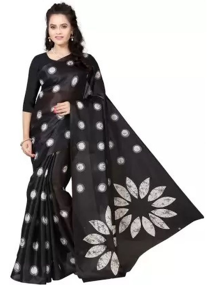     			INDIAN SILKS Cotton Blend Printed Saree With Blouse Piece - Black ( Pack of 1 )