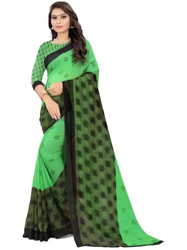     			INDIAN SILKS Georgette Printed Saree With Blouse Piece - Green ( Pack of 1 )