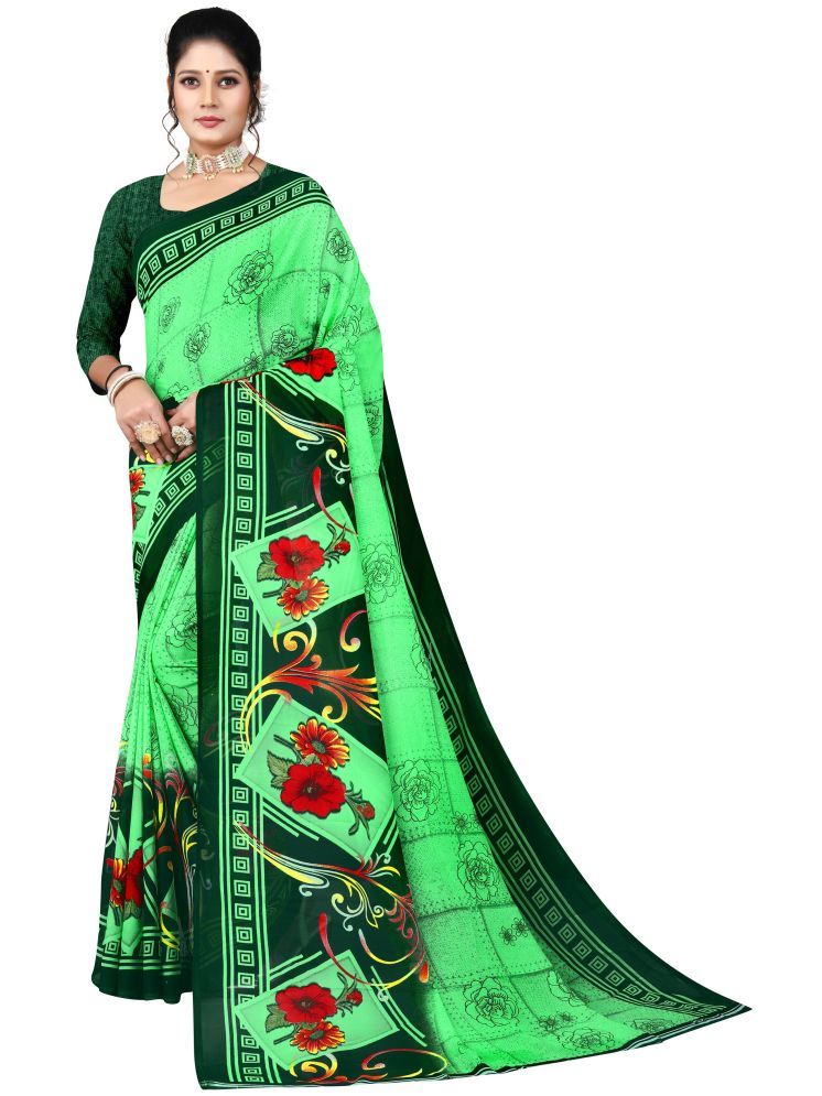     			INDIAN SILKS Georgette Printed Saree With Blouse Piece - Green ( Pack of 1 )