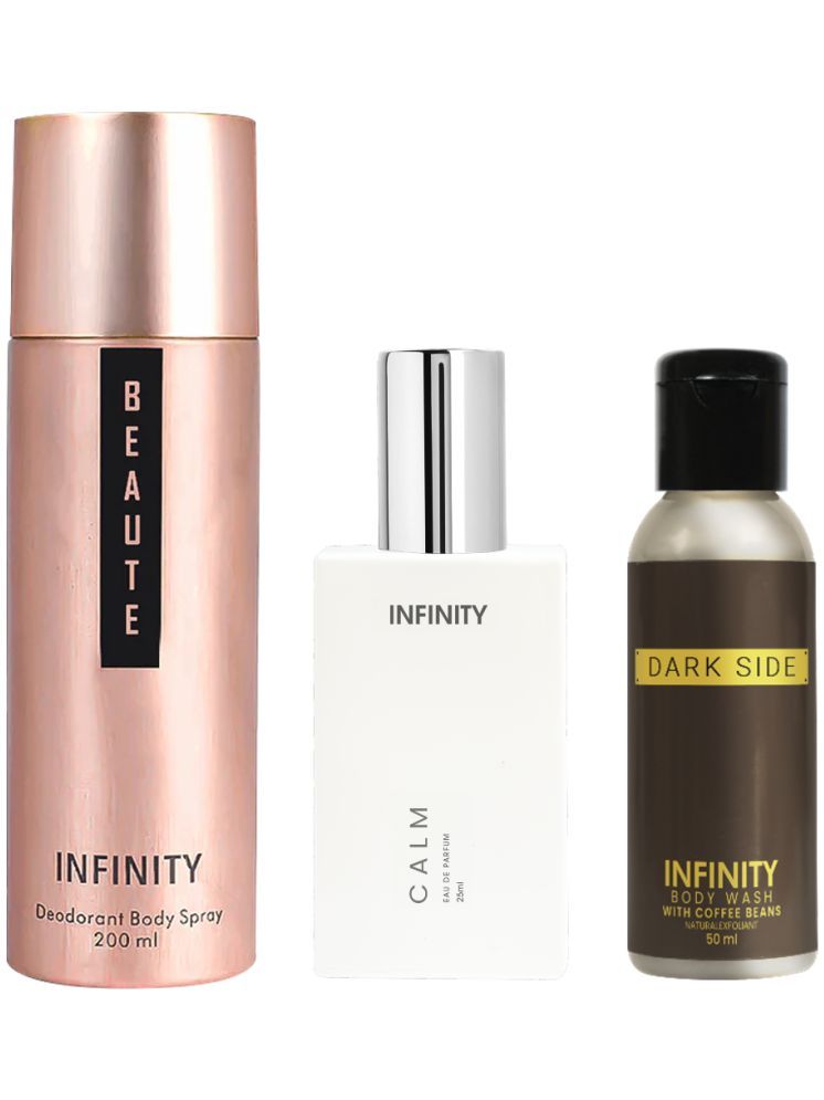     			Infinity Beaute 200ml Deodorant, Calm 25ml EDP Perfume, Dark Side 50ml Body Wash Pack of 3