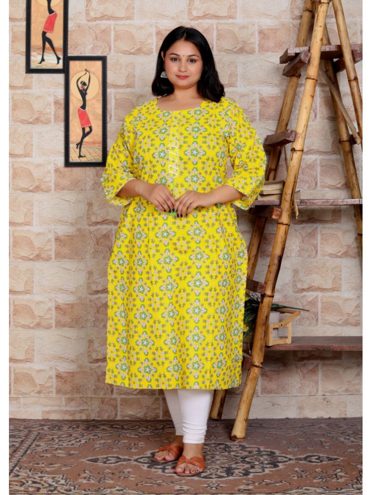     			JC4U Cotton Blend Printed Straight Women's Kurti - Yellow ( Pack of 1 )