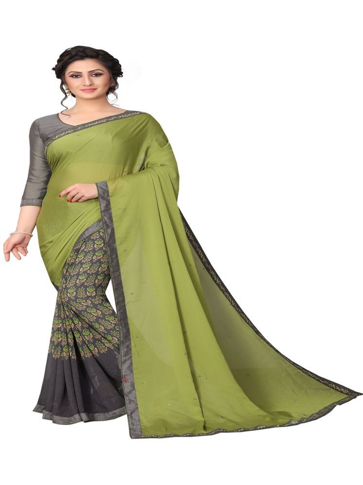     			KSNDV Trendz Georgette Printed Saree With Blouse Piece - Green ( Pack of 1 )