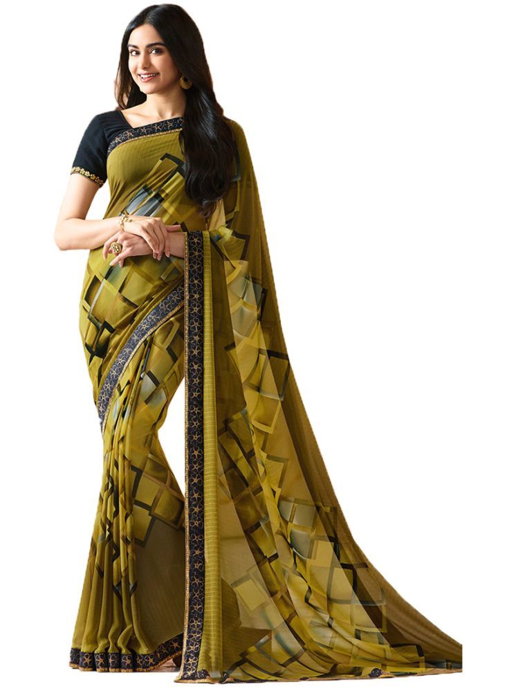     			KSNDV Trendz Georgette Printed Saree With Blouse Piece - Mint Green ( Pack of 1 )