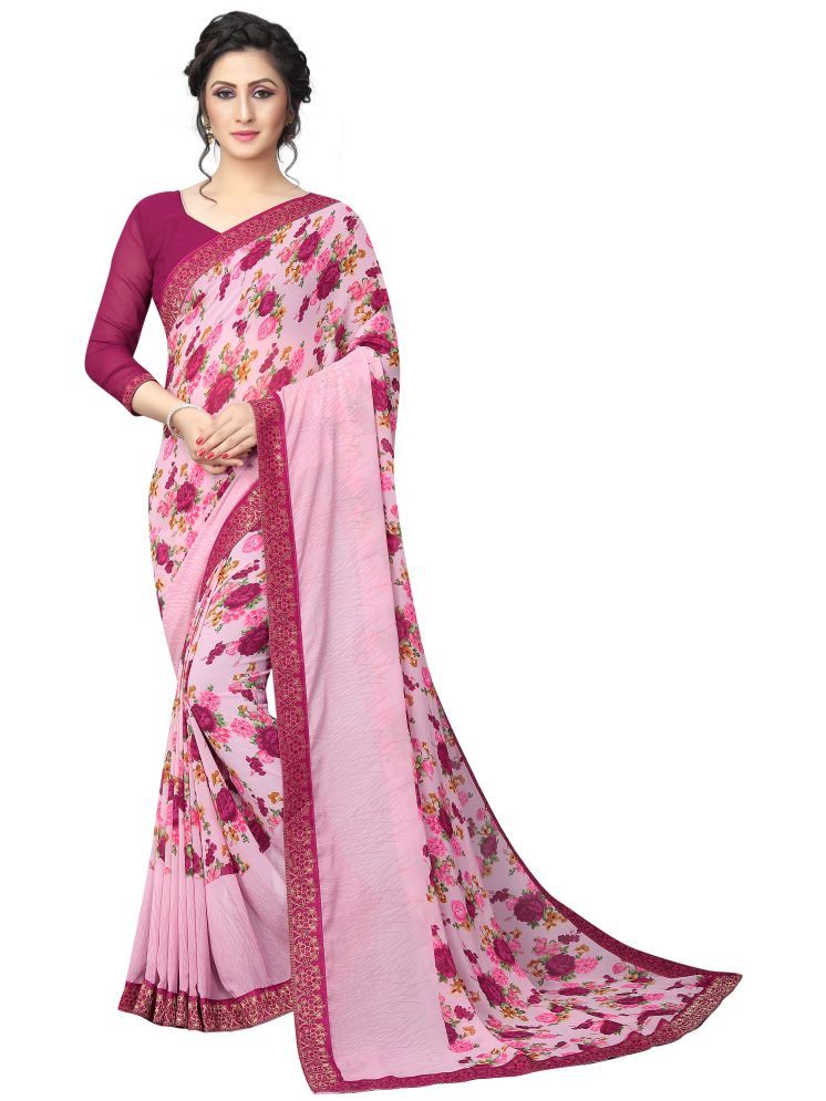     			KSNDV Trendz Georgette Printed Saree With Blouse Piece - Rose Gold ( Pack of 1 )