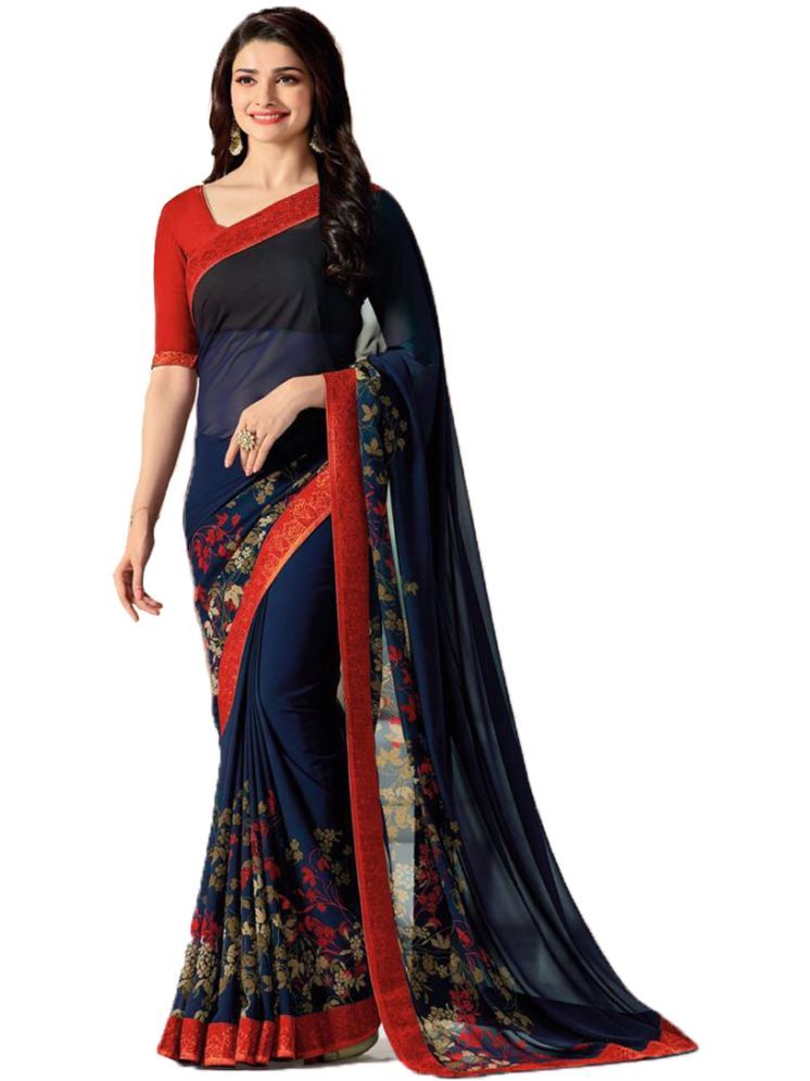     			KSNDV Trendz Georgette Printed Saree With Blouse Piece - Red ( Pack of 1 )