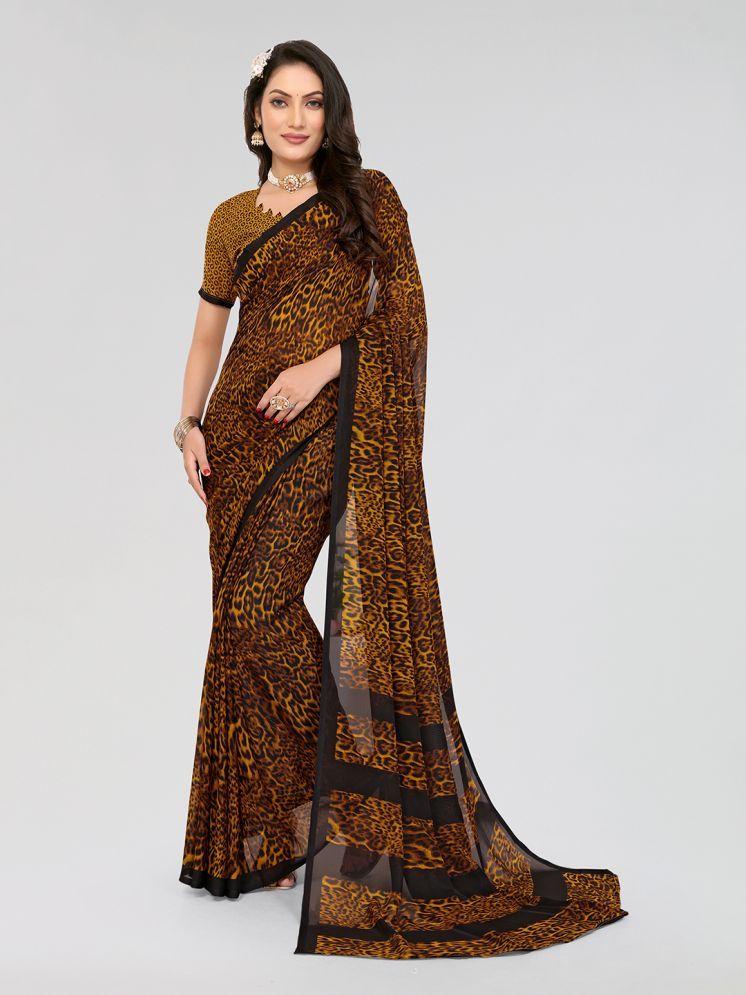     			Kashvi Sarees Georgette Printed Saree With Blouse Piece - Brown ( Pack of 1 )