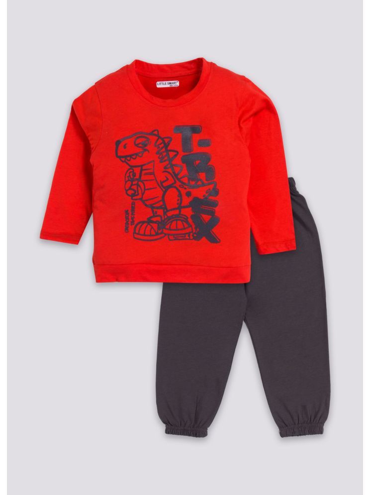     			Little Smart Red Cotton Boys T-Shirt & Pants ( Pack of 1 )