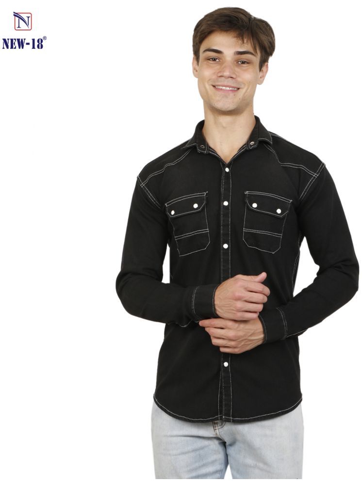     			NEW-18 Denim Regular Fit Solids Full Sleeves Men's Casual Shirt - Black ( Pack of 1 )