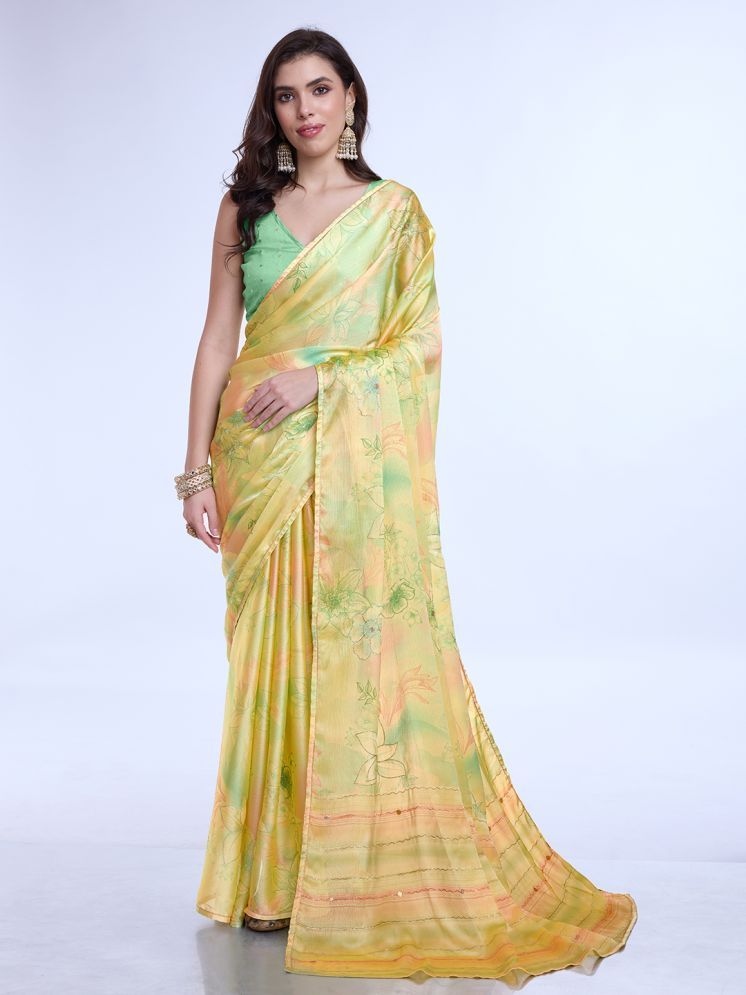     			Rekha Maniyar Chiffon Printed Saree With Blouse Piece - Yellow ( Pack of 1 )