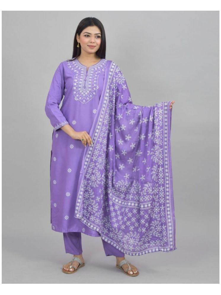     			SAREEKART FAB Cotton Embroidered Kurti With Pants Women's Stitched Salwar Suit - Lavender ( Pack of 1 )