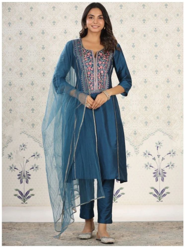     			SAREEKART FAB Rayon Embroidered Kurti With Pants Women's Stitched Salwar Suit - Light Blue ( Pack of 1 )