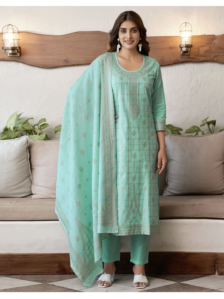     			Skylee Cotton Printed Kurti With Pants Women's Stitched Salwar Suit - Mint Green ( Pack of 1 )