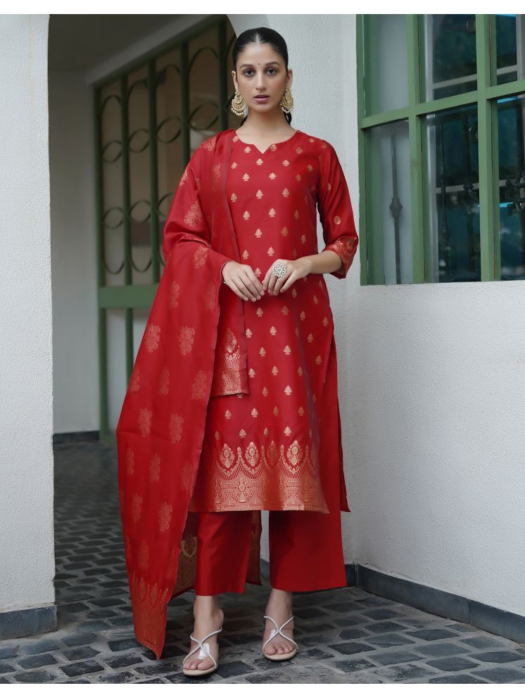     			Skylee Silk Blend Embellished Kurti With Pants Women's Stitched Salwar Suit - Red ( Pack of 1 )