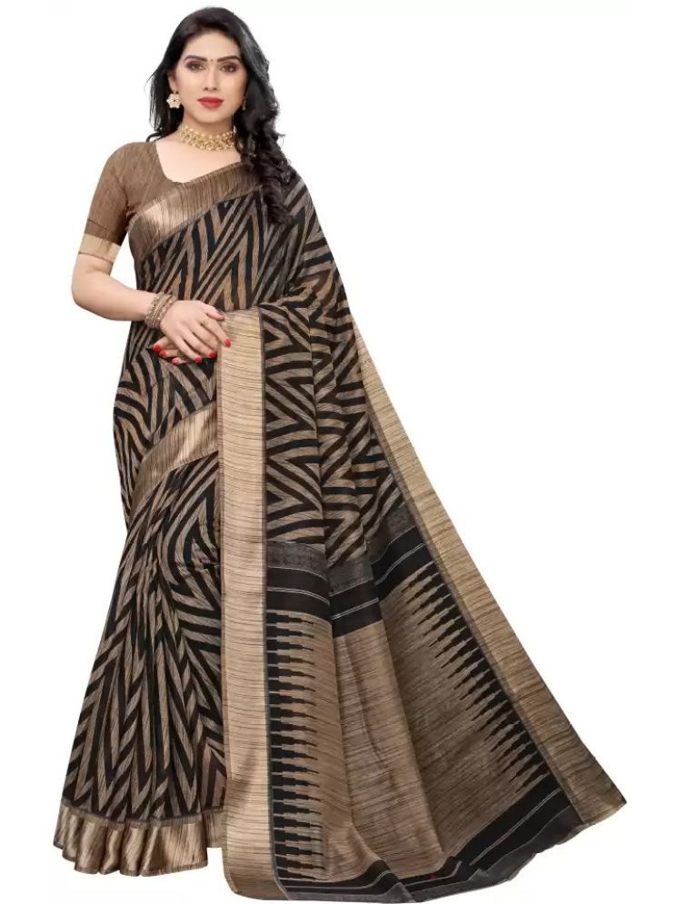     			THE PRIVATE LABLE Cotton Blend Checks Saree With Blouse Piece - Black ( Pack of 1 )