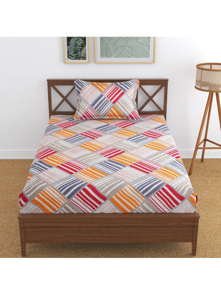     			UrbanArts Microfiber Big Checks 1 Single with 1 Pillow Cover - Orange