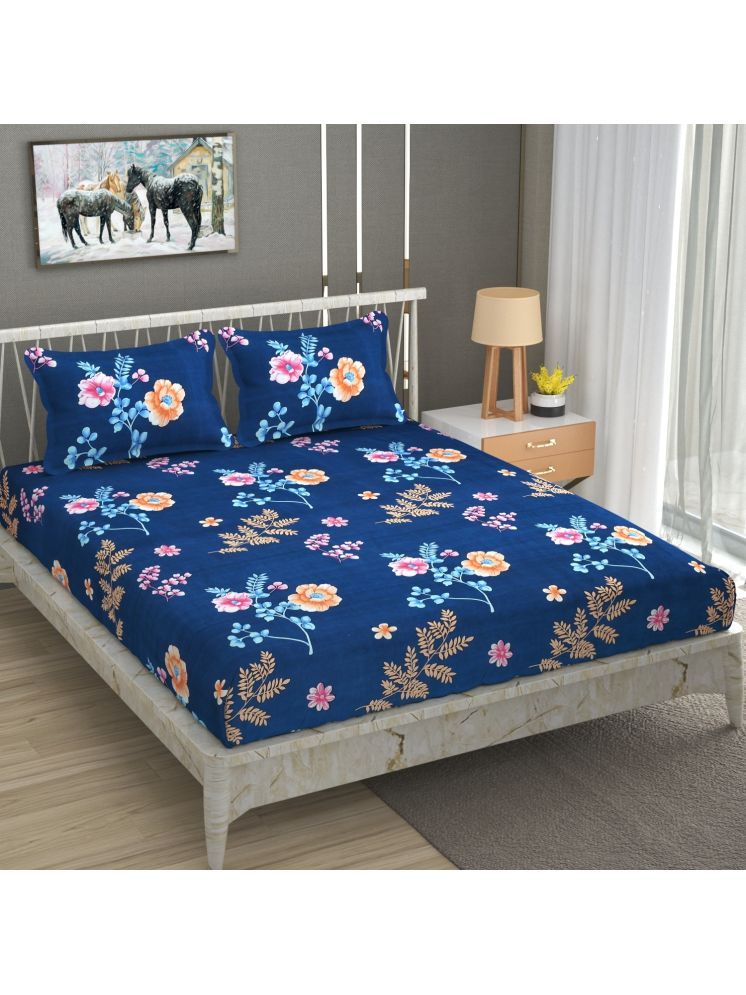     			UrbanArts Microfiber Floral 1 Double with 2 Pillow Covers - Blue