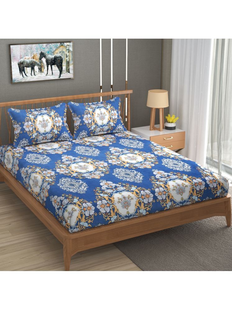     			UrbanArts Microfiber Floral 1 Double with 2 Pillow Covers - Blue