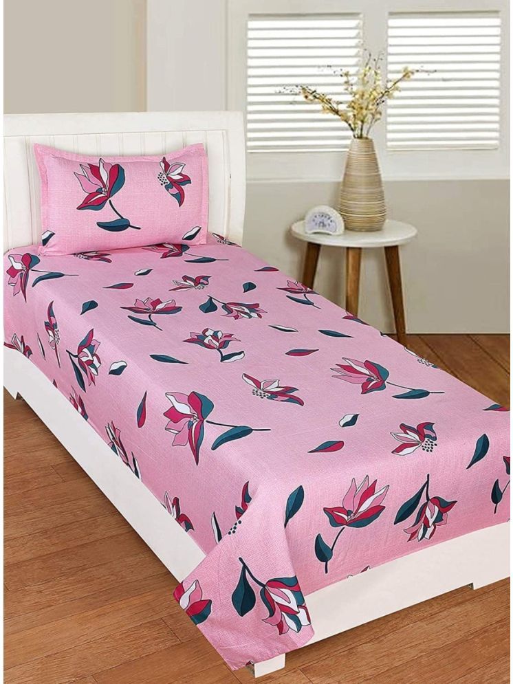     			UrbanArts Microfiber Floral 1 Single with 1 Pillow Cover - Pink