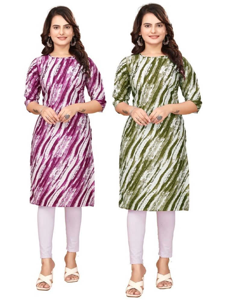     			VACHHARAJ GROUP Crepe Dyed Straight Women's Kurti - Purple,Green ( Pack of 2 )