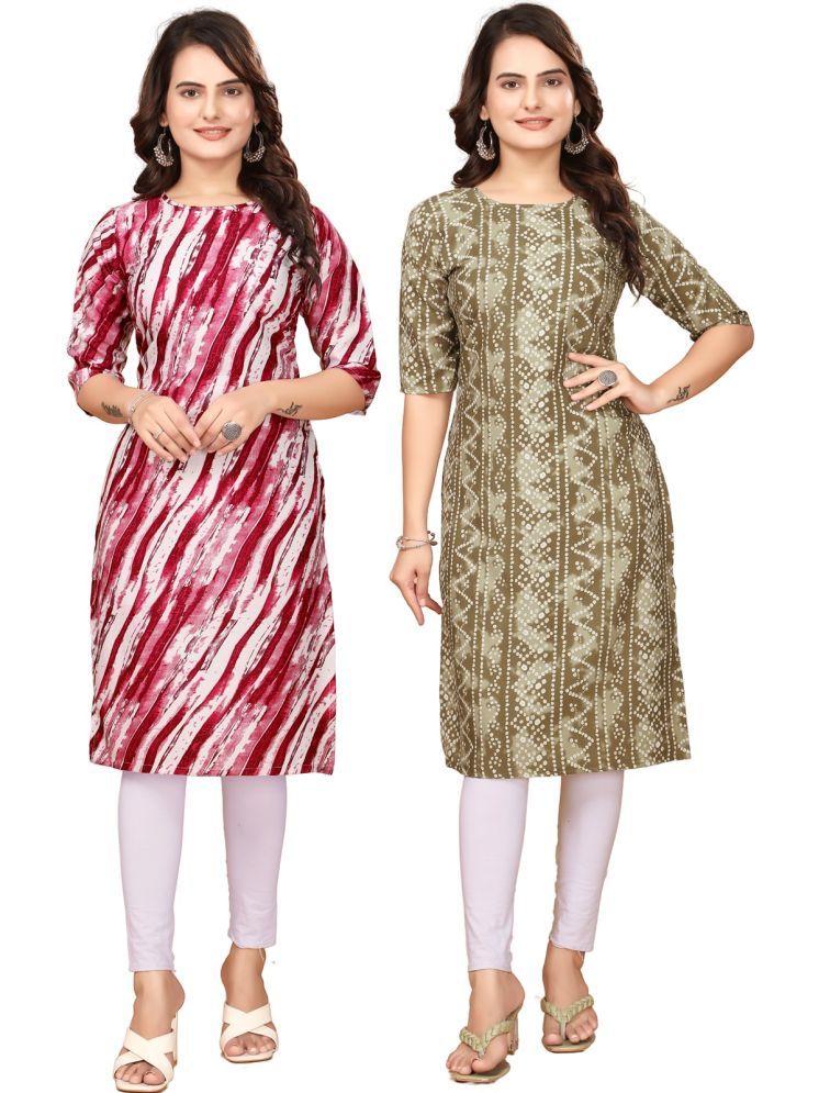     			VACHHARAJ GROUP Crepe Printed Straight Women's Kurti - Red,Multicolor ( Pack of 2 )