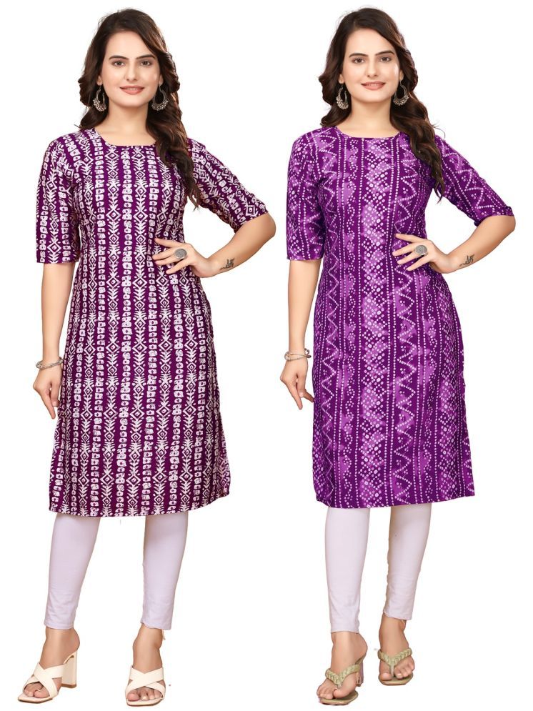     			VACHHARAJ GROUP Crepe Printed Straight Women's Kurti - Maroon,Purple ( Pack of 2 )