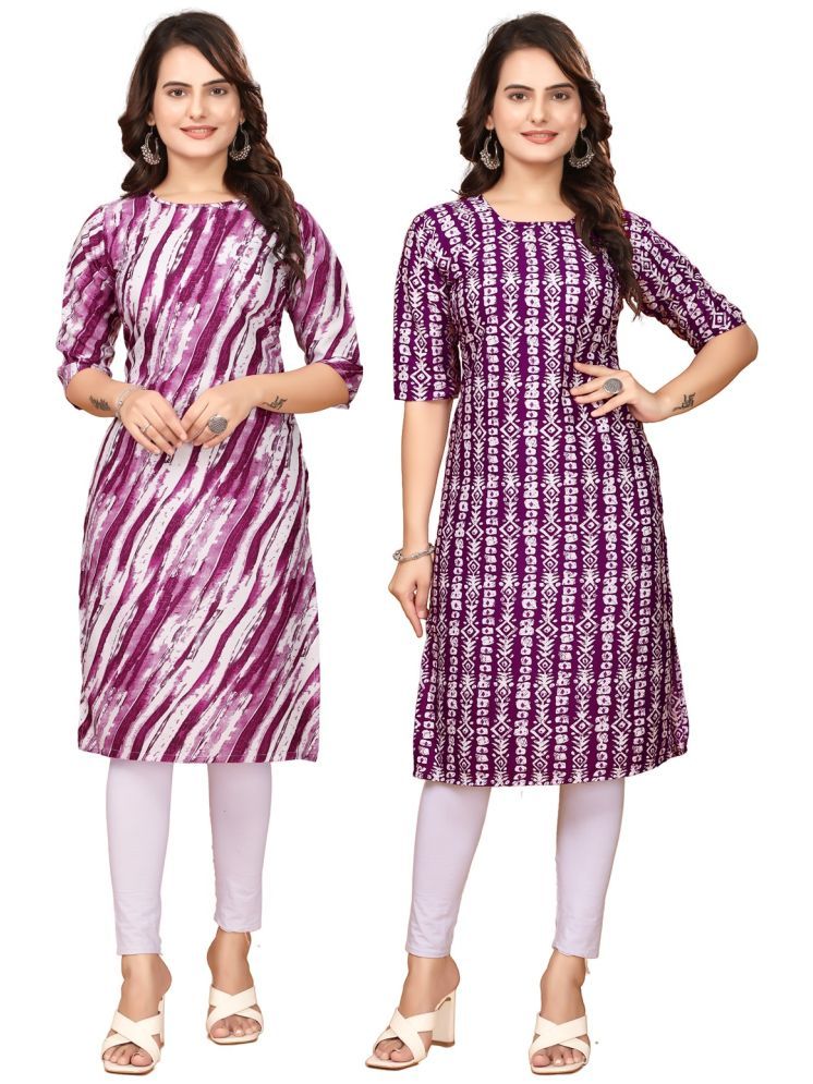     			VACHHARAJ GROUP Crepe Printed Straight Women's Kurti - Purple,Maroon ( Pack of 2 )