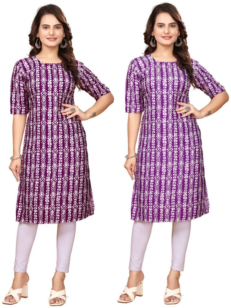     			VACHHARAJ GROUP Crepe Printed Straight Women's Kurti - Maroon,Lavender ( Pack of 2 )