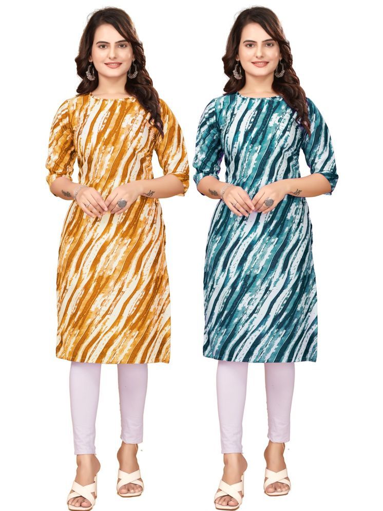     			VACHHARAJ GROUP Crepe Printed Straight Women's Kurti - Yellow,Navy Blue ( Pack of 2 )