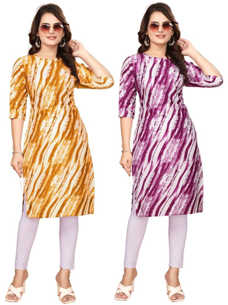     			VACHHARAJ GROUP Crepe Printed Straight Women's Kurti - Yellow,Purple ( Pack of 2 )