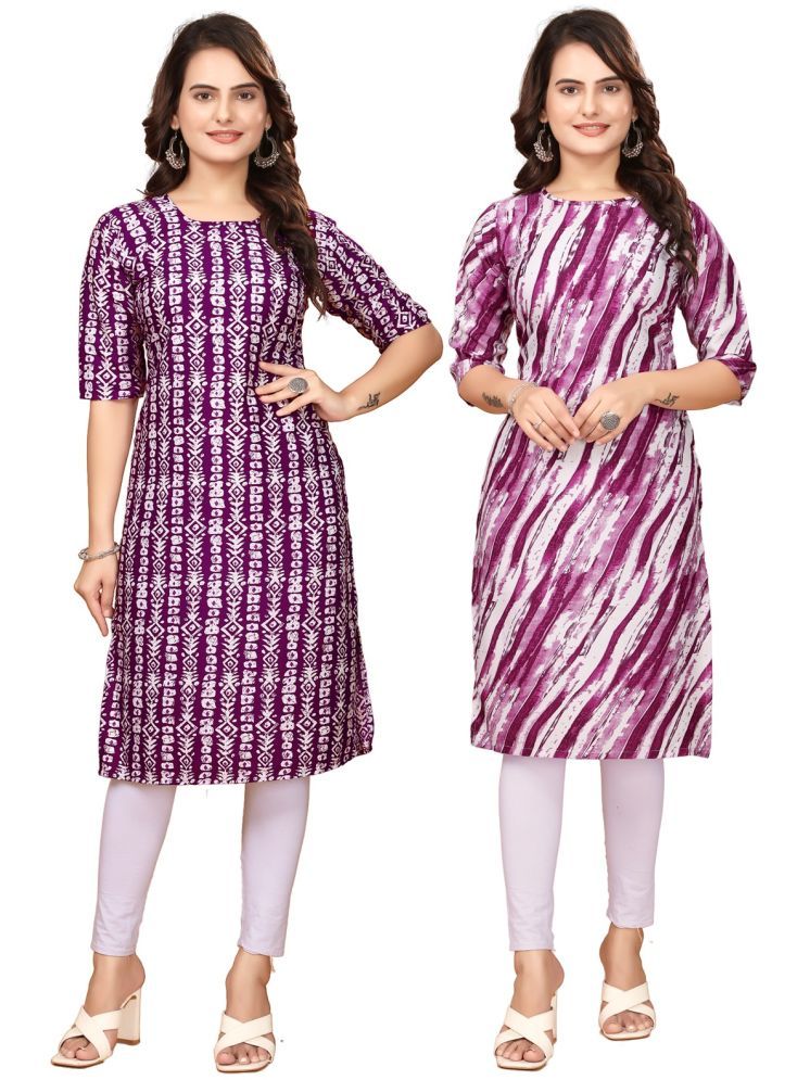     			VACHHARJ GROUP Crepe Printed Straight Women's Kurti - Maroon,Purple ( Pack of 2 )