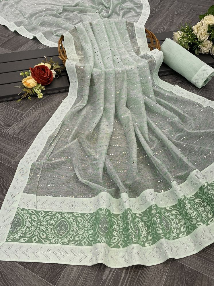     			VEERAIVA Art Silk Embellished Saree With Blouse Piece - Light Green ( Pack of 1 )