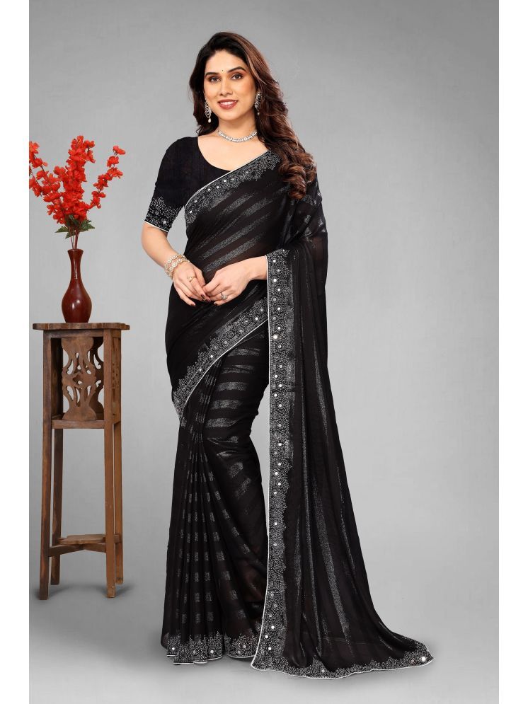     			VEERAIVA Chiffon Embellished Saree With Blouse Piece - Black ( Pack of 1 )