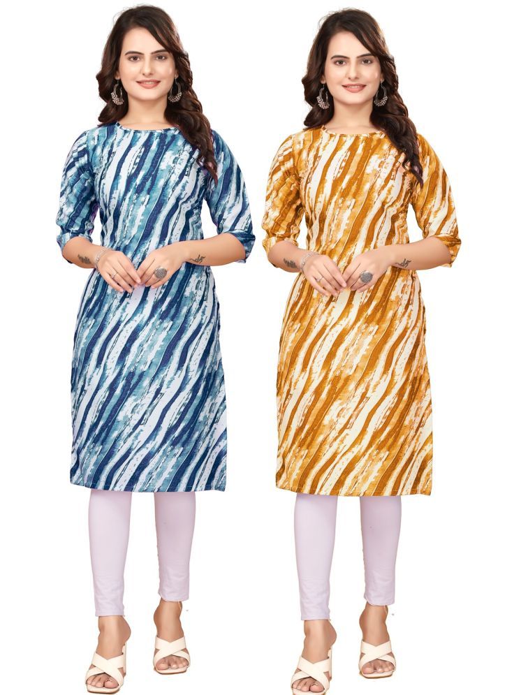     			VJ CORPORATE Crepe Printed Straight Women's Kurti - Blue,Yellow ( Pack of 2 )